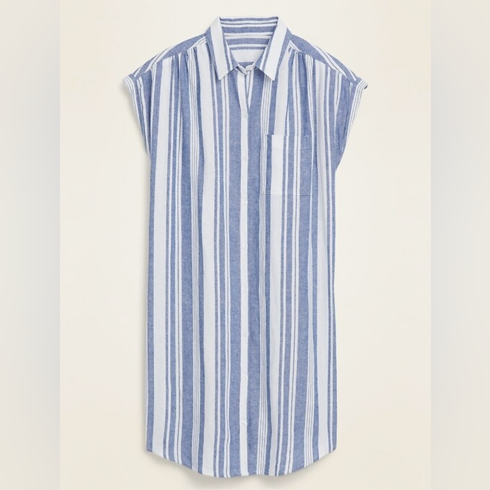 Old Navy Linen Blend Blue and White Chambray Dress | M